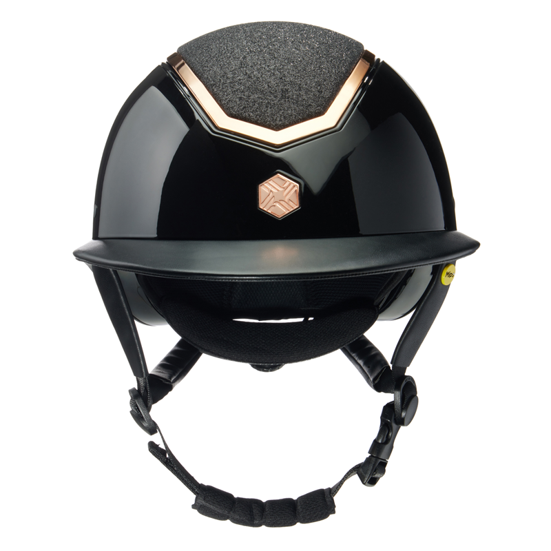 EQX by Charles Owen Kylo Sparkly Wide Peak Riding Hat with MIPS - Black Gloss/Rose Gold-1